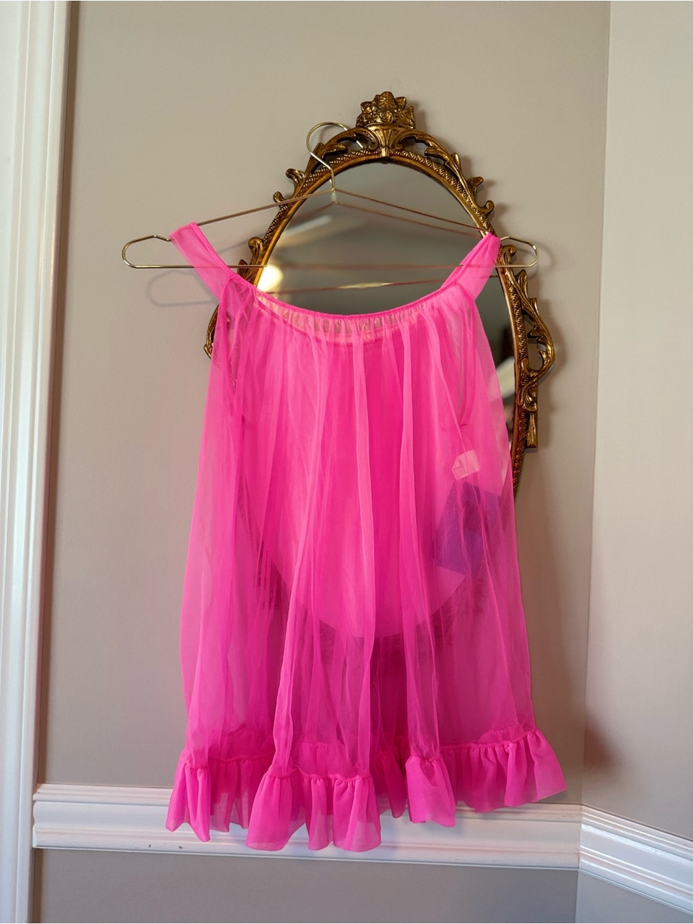 Bright Hot Pink Sheer Ruffled Slip Top/Tunic